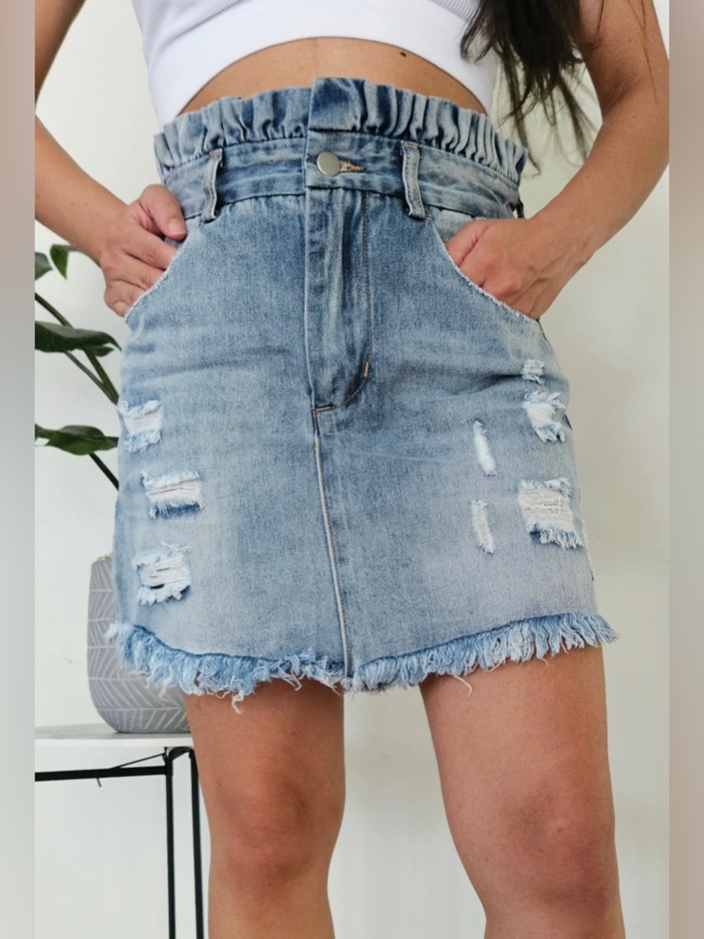 NWT Hayden Distressed Paperbag Waist Denim Jean Skirt Size Small